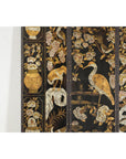 Black and Gold Four-Panel Screen with Cranes, Blossoms, and Nailhead Detail-6. Asian & Chinese Furniture, Art, Antiques, Vintage Home Décor for sale at FEA Home