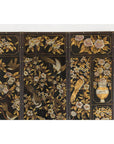 Black and Gold Four-Panel Screen with Cranes, Blossoms, and Nailhead Detail-8. Asian & Chinese Furniture, Art, Antiques, Vintage Home Décor for sale at FEA Home