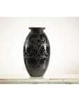 Black Ceramic Vase with Raised Wave Motif and Glossy Finish-10. Asian & Chinese Furniture, Art, Antiques, Vintage Home Décor for sale at FEA Home