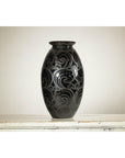 Black Ceramic Vase with Raised Wave Motif and Glossy Finish-13. Asian & Chinese Furniture, Art, Antiques, Vintage Home Décor for sale at FEA Home
