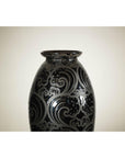 Black Ceramic Vase with Raised Wave Motif and Glossy Finish-15. Asian & Chinese Furniture, Art, Antiques, Vintage Home Décor for sale at FEA Home