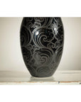 Black Ceramic Vase with Raised Wave Motif and Glossy Finish-16. Asian & Chinese Furniture, Art, Antiques, Vintage Home Décor for sale at FEA Home