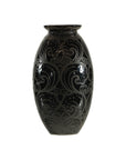 Black Ceramic Vase with Raised Wave Motif and Glossy Finish-18. Asian & Chinese Furniture, Art, Antiques, Vintage Home Décor for sale at FEA Home