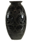 Black Ceramic Vase with Raised Wave Motif and Glossy Finish-1. Asian & Chinese Furniture, Art, Antiques, Vintage Home Décor for sale at FEA Home