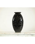 Black Ceramic Vase with Raised Wave Motif and Glossy Finish-2. Asian & Chinese Furniture, Art, Antiques, Vintage Home Décor for sale at FEA Home
