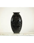 Black Ceramic Vase with Raised Wave Motif and Glossy Finish-4. Asian & Chinese Furniture, Art, Antiques, Vintage Home Décor for sale at FEA Home