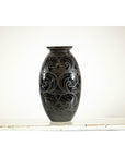 Black Ceramic Vase with Raised Wave Motif and Glossy Finish-5. Asian & Chinese Furniture, Art, Antiques, Vintage Home Décor for sale at FEA Home