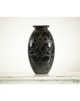 Black Ceramic Vase with Raised Wave Motif and Glossy Finish-6. Asian & Chinese Furniture, Art, Antiques, Vintage Home Décor for sale at FEA Home