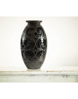 Black Ceramic Vase with Raised Wave Motif and Glossy Finish-8. Asian & Chinese Furniture, Art, Antiques, Vintage Home Décor for sale at FEA Home
