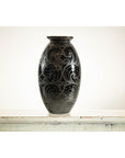 Black Ceramic Vase with Raised Wave Motif and Glossy Finish-9. Asian & Chinese Furniture, Art, Antiques, Vintage Home Décor for sale at FEA Home