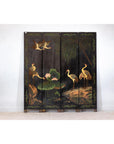 Black Lacquer Four-Panel Hand-Painted Screen with Red-Crown Cranes -Vintage-10. Asian & Chinese Furniture, Art, Antiques, Vintage Home Décor for sale at FEA Home