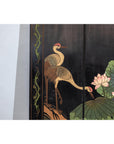 Black Lacquer Four-Panel Hand-Painted Screen with Red-Crown Cranes -Vintage-11. Asian & Chinese Furniture, Art, Antiques, Vintage Home Décor for sale at FEA Home