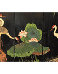 Black Lacquer Four-Panel Hand-Painted Screen with Red-Crown Cranes -Vintage-12. Asian & Chinese Furniture, Art, Antiques, Vintage Home Décor for sale at FEA Home