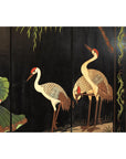 Black Lacquer Four-Panel Hand-Painted Screen with Red-Crown Cranes -Vintage-13. Asian & Chinese Furniture, Art, Antiques, Vintage Home Décor for sale at FEA Home