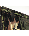 Black Lacquer Four-Panel Hand-Painted Screen with Red-Crown Cranes -Vintage-16. Asian & Chinese Furniture, Art, Antiques, Vintage Home Décor for sale at FEA Home