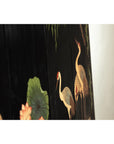 Black Lacquer Four-Panel Hand-Painted Screen with Red-Crown Cranes -Vintage-18. Asian & Chinese Furniture, Art, Antiques, Vintage Home Décor for sale at FEA Home