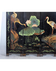Black Lacquer Four-Panel Hand-Painted Screen with Red-Crown Cranes -Vintage-2. Asian & Chinese Furniture, Art, Antiques, Vintage Home Décor for sale at FEA Home
