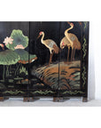 Black Lacquer Four-Panel Hand-Painted Screen with Red-Crown Cranes -Vintage-3. Asian & Chinese Furniture, Art, Antiques, Vintage Home Décor for sale at FEA Home