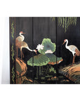 Black Lacquer Four-Panel Hand-Painted Screen with Red-Crown Cranes -Vintage-4. Asian & Chinese Furniture, Art, Antiques, Vintage Home Décor for sale at FEA Home