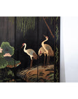 Black Lacquer Four-Panel Hand-Painted Screen with Red-Crown Cranes -Vintage-5. Asian & Chinese Furniture, Art, Antiques, Vintage Home Décor for sale at FEA Home