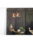 Black Lacquer Four-Panel Hand-Painted Screen with Red-Crown Cranes -Vintage-6. Asian & Chinese Furniture, Art, Antiques, Vintage Home Décor for sale at FEA Home