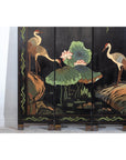 Black Lacquer Four-Panel Hand-Painted Screen with Red-Crown Cranes -Vintage-8. Asian & Chinese Furniture, Art, Antiques, Vintage Home Décor for sale at FEA Home