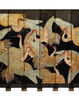 Black Lacquer Six-Panel Screen Divider with Hand-Painted Red-Crested Cranes-1. Asian & Chinese Furniture, Art, Antiques, Vintage Home Décor for sale at FEA Home