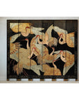 Black Lacquer Six-Panel Screen Divider with Hand-Painted Red-Crested Cranes-2. Asian & Chinese Furniture, Art, Antiques, Vintage Home Décor for sale at FEA Home