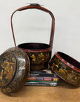 Black & Red Stacked Handpainted Wooden Basket with Handle - FEA Home