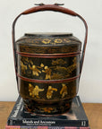 Black & Red Stacked Handpainted Wooden Basket with Handle - FEA Home