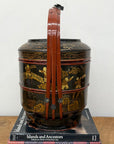 Black & Red Stacked Handpainted Wooden Basket with Handle - FEA Home