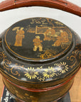 Black & Red Stacked Handpainted Wooden Basket with Handle - FEA Home