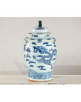 Blue and White Chinese Lidded Jar with Dragon and Foo Dog Finial-12. Asian & Chinese Furniture, Art, Antiques, Vintage Home Décor for sale at FEA Home