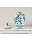 Blue and White Chinese Lidded Jar with Dragon and Foo Dog Finial-14. Asian & Chinese Furniture, Art, Antiques, Vintage Home Décor for sale at FEA Home