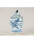 Blue and White Chinese Lidded Jar with Dragon and Foo Dog Finial-18. Asian & Chinese Furniture, Art, Antiques, Vintage Home Décor for sale at FEA Home