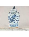 Blue and White Chinese Lidded Jar with Dragon and Foo Dog Finial-2. Asian & Chinese Furniture, Art, Antiques, Vintage Home Décor for sale at FEA Home