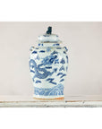 Blue and White Chinese Lidded Jar with Dragon and Foo Dog Finial-4. Asian & Chinese Furniture, Art, Antiques, Vintage Home Décor for sale at FEA Home