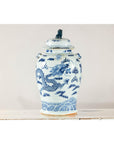 Blue and White Chinese Lidded Jar with Dragon and Foo Dog Finial-5. Asian & Chinese Furniture, Art, Antiques, Vintage Home Décor for sale at FEA Home
