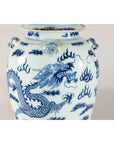 Blue and White Chinese Lidded Jar with Dragon and Foo Dog Finial-7. Asian & Chinese Furniture, Art, Antiques, Vintage Home Décor for sale at FEA Home