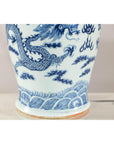 Blue and White Chinese Lidded Jar with Dragon and Foo Dog Finial-9. Asian & Chinese Furniture, Art, Antiques, Vintage Home Décor for sale at FEA Home