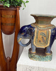 Blue Ceramic Elephant Pedestal Stand - FEA Home