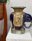 Blue Ceramic Elephant Pedestal Stand - FEA Home