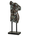 Bronze Male Torso Sculpture with Verdigris Patina Mounted on Black Stand-1. Asian & Chinese Furniture, Art, Antiques, Vintage Home Décor for sale at FEA Home