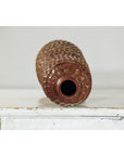 Brown Ceramic Vase with Honeycomb Texture & Green Speckles - image 17