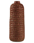 Brown Ceramic Vase with Honeycomb Texture & Green Speckles - image 1