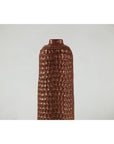 Brown Ceramic Vase with Honeycomb Texture & Green Speckles - image 6