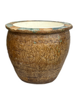 Brown Glazed Ceramic Planter with Carved Relief Pattern - FEA Home