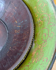 Brown, Green & Yellow Polychrome Basket with Rattan Handle