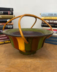 Brown, Green & Yellow Polychrome Basket with Rattan Handle