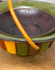 Brown, Green & Yellow Polychrome Basket with Rattan Handle